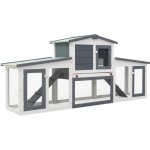 Clapier extrieur pour lapins - vidaxl - gris et blanc - 204x45x85 cm - bois de sapin solide