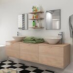 Vidaxl dix pcs mobilier meuble pour salle de bains avec lavabo et robinet beige 273692