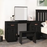 Vidaxl ensemble de coiffeuse avec miroir noir bois de pin solide 3107838
