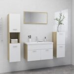 Vidaxl ensemble de meubles de bain blanc et chêne sonoma, aggloméré. Vidaxl ensemble de meubles de bain blanc et chêne sonoma, aggloméré.