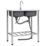 Vidaxl vier de camping double lavabo avec robinet acier inoxydable
