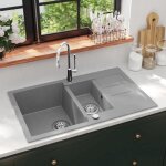 Vidaxl Évier de cuisine en granit double bac gris décoration cuisine maison 142951 Vidaxl Évier de cuisine en granit double bac gris décoration cuisine maison 142951