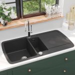 Vidaxl vier de cuisine en granit double bac noir maison dcor de cuisine 142946
