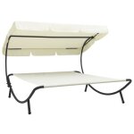 Vidaxl lit de repos d'extérieur avec auvent blanc crème Vidaxl lit de repos d'extérieur avec auvent blanc crème