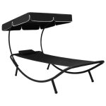 Vidaxl lit de repos d'extérieur avec auvent et oreiller noir 313533 Vidaxl lit de repos d'extérieur avec auvent et oreiller noir 313533