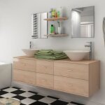 Vidaxl neuf pcs mobilier meuble pour salle de bains avec lavabo et robinet beige 273690 Vidaxl neuf pcs mobilier meuble pour salle de bains avec lavabo et robinet beige 273690