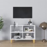 Vidaxl meuble tv avec pieds en bois massif blanc 69, 5x30x50 cm