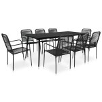 Ensemble table et chaises - vidaxl - mobilier  dner dextrieur - 9 pices - noir - corde en coton et ...