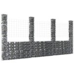 Vidaxl panier de gabion en forme de u avec 4 poteaux barrire de jardin clture en mur de panier dcoration ...