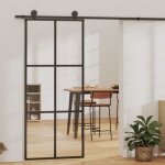 Vidaxl porte coulissante verre esg et aluminium 90x205 cm noir, 90 x 205 cm (l x h)