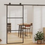 Vidaxl porte coulissante verre esg et aluminium 90x205 cm transparent et noir, 90 x 205 cm, 25. 83kg