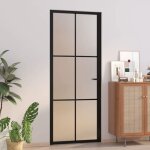 Vidaxl porte intrieure 83x201, 5 cm noir verre mat et aluminium 350557