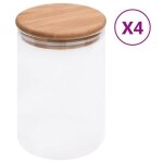 Pots de conservation - vidaxl - 4 pcs - verre transparent - couvercle en bambou - 800 ml