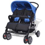 Vidaxl poussette  deux places acier bleu et noir 10109