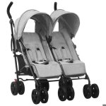 Vidaxl poussette à deux places, gris clair acier Vidaxl poussette à deux places, gris clair acier