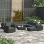 Salon de jardin - vidaxl - 12 pcs - rsine tresse noire - coussins inclus - pour 6 personnes