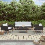Salon de jardin - vidaxl - 4 pcs - rsine tresse noire - coussins inclus - style contemporain