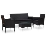 Vidaxl salon de jardin 4 pcs avec coussins r�sine tress�e noir