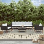 Salon de jardin - vidaxl - 4 pcs - rsine tresse noire - coussins inclus - style contemporain