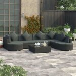Salon de jardin - vidaxl - 8 pcs - rsine tresse noire - coussins inclus - extrieur