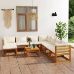 Vidaxl salon de jardin 9 pcs avec coussin mobilier de patio meubles de terrasse mobilier de jardin meubles ...
