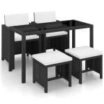 Salon de jardin - vidaxl - 5pcs - rsine tresse - noir - pour 6 personnes