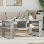 Vidaxl table basse contemporaine gris b�ton 96 x 54 x 44 cm en bois ding�nierie avec �tag�res