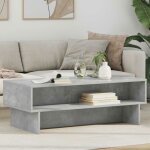 Vidaxl table basse gris b�ton 100 x 46 x 35 cm en bois ding�nierie avec �tag�res