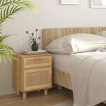 Vidaxl table de chevet marron bois de pin massif et rotin naturel 345610