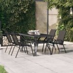 Vidaxl table de jardin gris et noir 140x70x70 cm acier et verre 318770