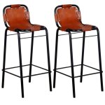 Tabourets de bar - vidaxl - cuir véritable - marron - lot de 2 - style industriel Tabourets de bar - vidaxl - cuir véritable - marron - lot de 2 - style industriel
