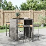 Vidaxl tabourets de bar 4 pcs gris rsine tresse et bois d'acacia, chaise, tabouret de bar de cuisine, ...