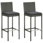 Vidaxl tabourets de bar de jardin et coussins 2pcs gris rsine tresse