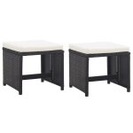 Vidaxl tabourets de jardin 2 pcs avec coussins rsine tresse noir