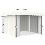 Vidaxl tonnelle avec rideau 3x3 m blanc crme aluminium