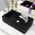 Vasque - vidaxl - cramique noir - 46 x 25, 5 x 12 cm - trou de robinet - montage facile