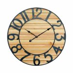 Horloge murale - thinia home - �60cm - noir / bois clair - style scandinave - super silencieuse