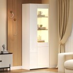 Vitrine 2 portes 1 tiroir et 3 niches avec led - yeavio - fa�ade laqu�e verre tremp� blanc 70�35�180 ...