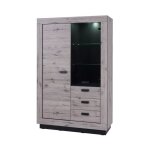 Vitrine 2 portes 3 tiroirs 120x45x186 cm chêne grisé - istres Vitrine 2 portes 3 tiroirs 120x45x186 cm chêne grisé - istres