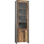 Vitrine 2 portes 6 niches effet bois rustique et b�ton gris - buck - vintage