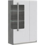 Vitrine 2 portes blanc laqué et décor chêne gris - collection alexiane Vitrine 2 portes blanc laqué et décor chêne gris - collection alexiane