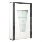 Vitrine 2 portes avec leds laqu� blanc et imitation granit gris - newell