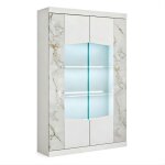 Vitrine 2 portes avec leds laqu� blanc et imitation marbre - etolis