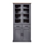 Vitrine 4 portes 2 tiroirs en pin massif teint� gris - fabio