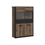 Vitrine � 4 portes avec �clairage led coloris ch�ne marron fonc� / ch�ne noir - longueur 100 x profondeur ...