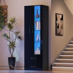 Vitrine 595 x 35 x 182 cm meuble haut avec �clairage led 2 tiroirs 2 portes adapt� pour salon bureau ...
