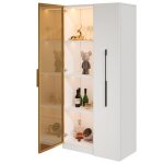 Vitrine 70x40x160cm portes vitr�es tiroirs lat�raux led int�gr� cave � vin biblioth�que meuble salle ...