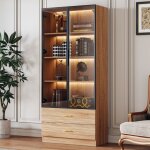 Vitrine 75x34. 5x170 cm colonne multi �tag�res 2 tiroirs et portes en verre mdf marron