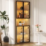 Vitrine d?angle led 160 cm avec �clairage int�gr� et 4 portes ? colonne vitr�e en verre tremp� effet ...