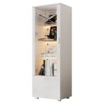 Vitrine - argentier 50x40x160 cm blanc brillant portes acrylique led 3 �tag�res pour objets de collection ...